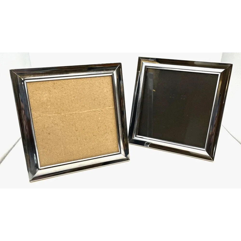 Lot of 2 Burnes of Boston Silver Picture Frames 6x6 Square Chrome Minimalist